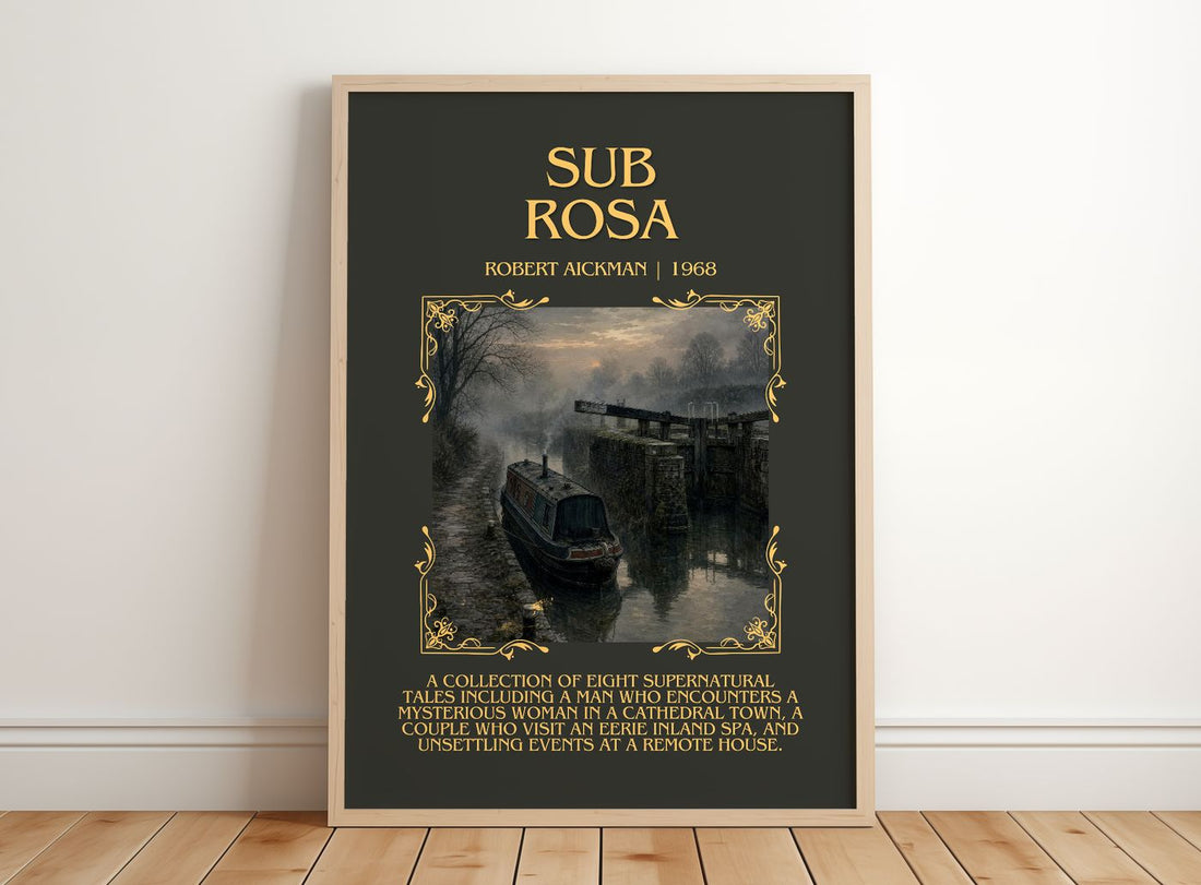 Sub Rosa Minimalist Book Poster by Robert Aickman – framed print leaning on a wooden floor