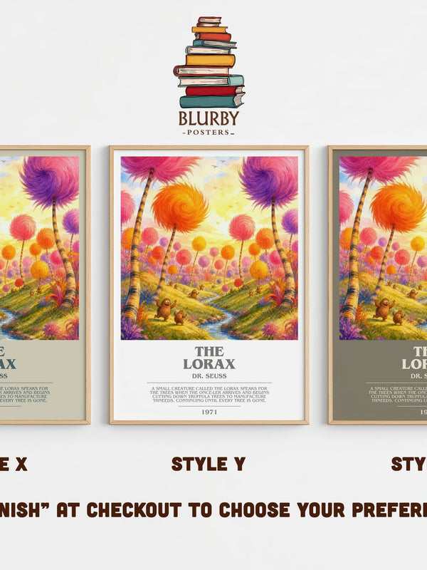 The Lorax bookish print in frame leaning in hallway – childrens wall art
