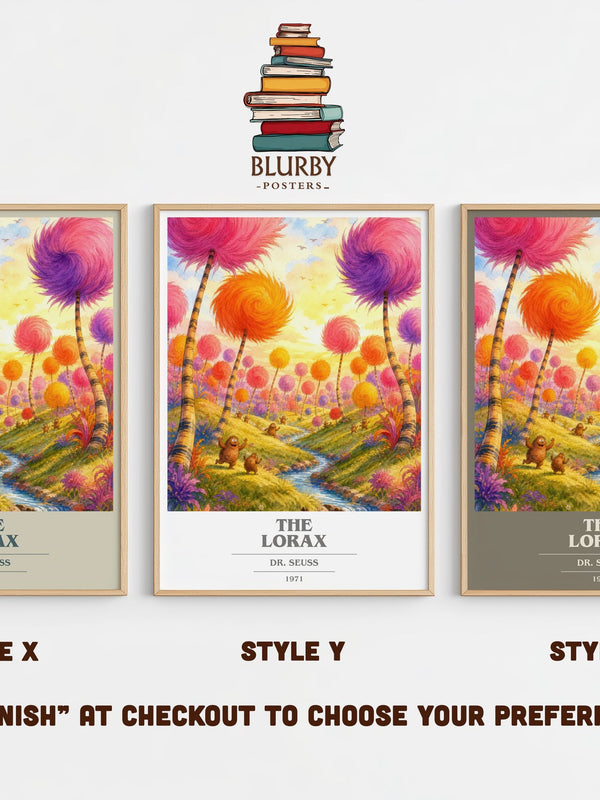 The Lorax book cover print in frame leaning in hallway – childrens wall art