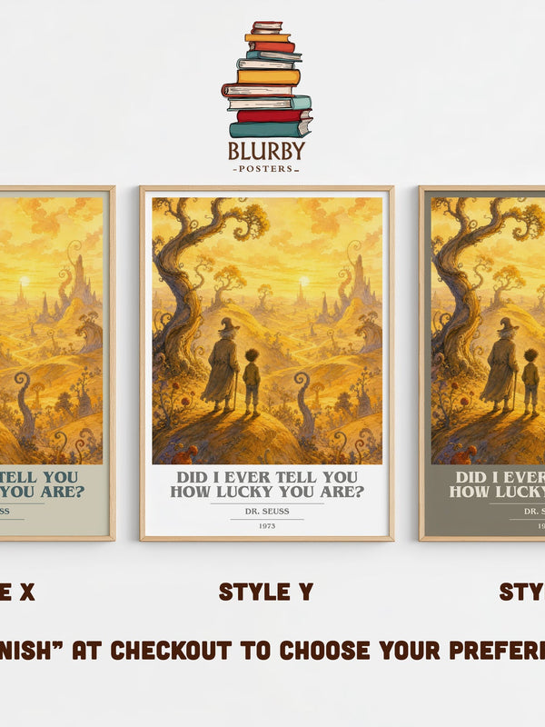 Did I Ever Tell You How Lucky You Are? book cover print in frame leaning in hallway – childrens wall art
