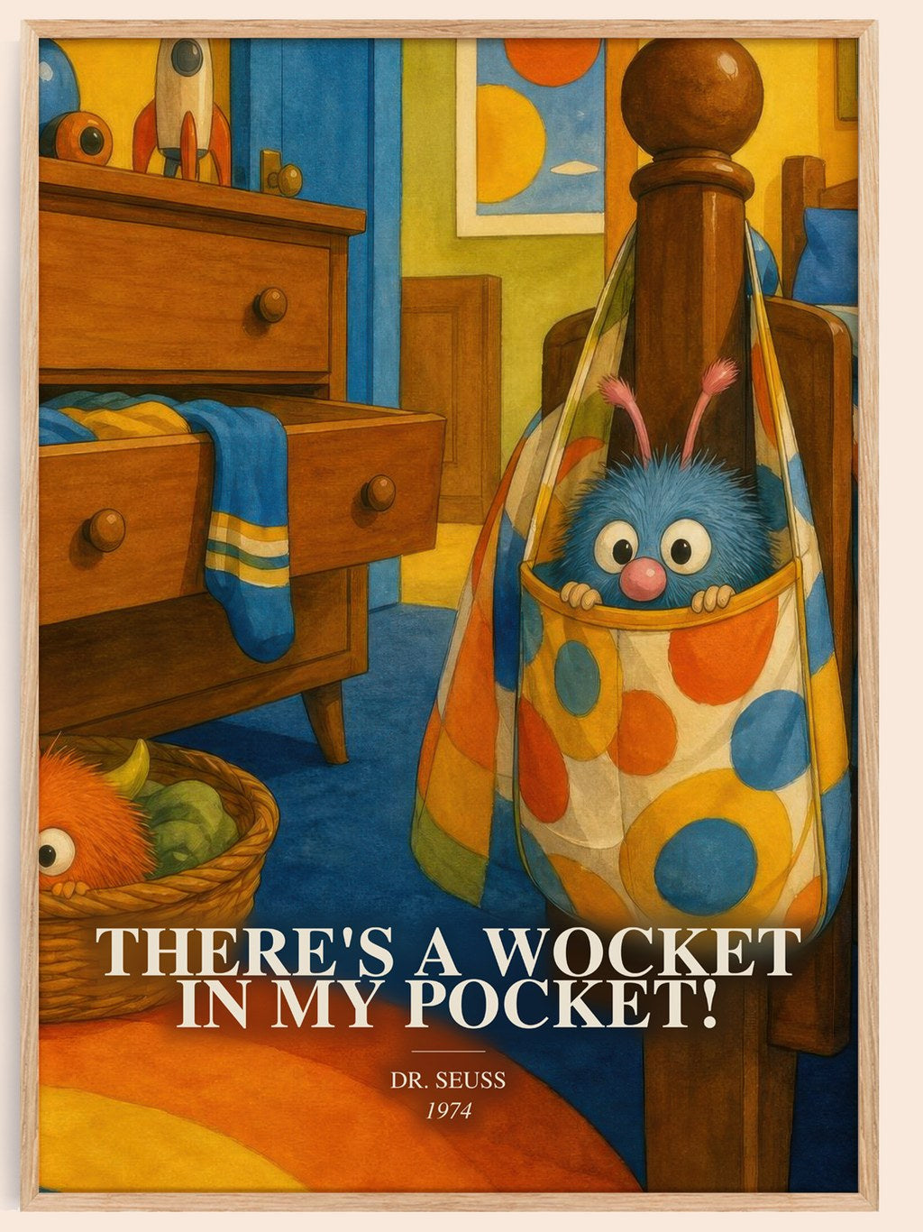 There'S A Wocket In My Pocket! watercolour book poster by Dr. Seuss – framed literary art print
