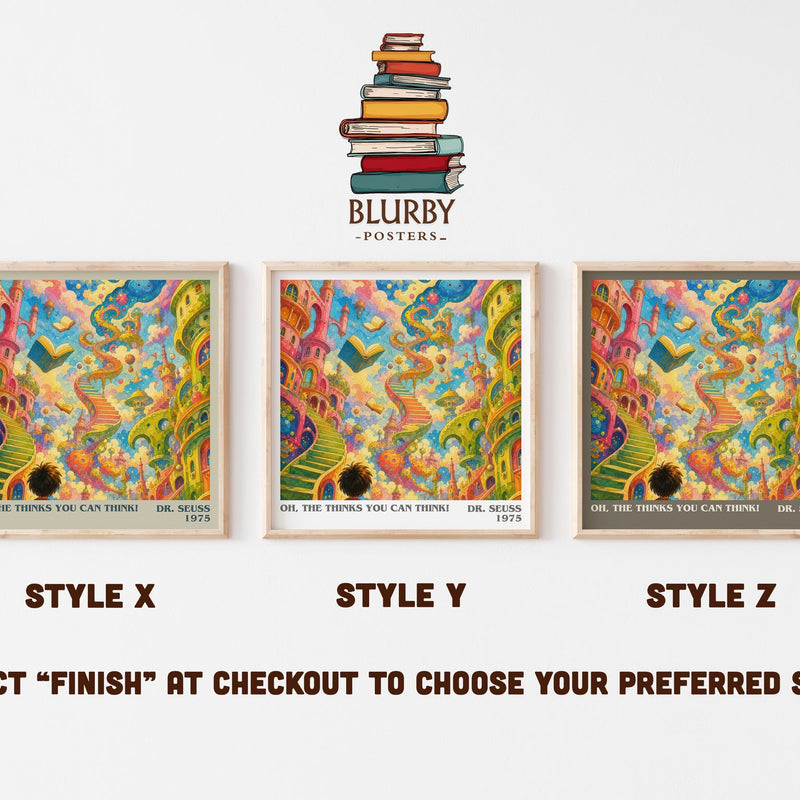 Oh, The Thinks You Can Think! literary print in frame leaning in hallway – childrens wall art