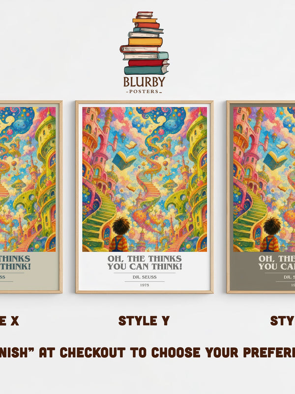 Oh, The Thinks You Can Think! book cover print in frame leaning in hallway – childrens wall art