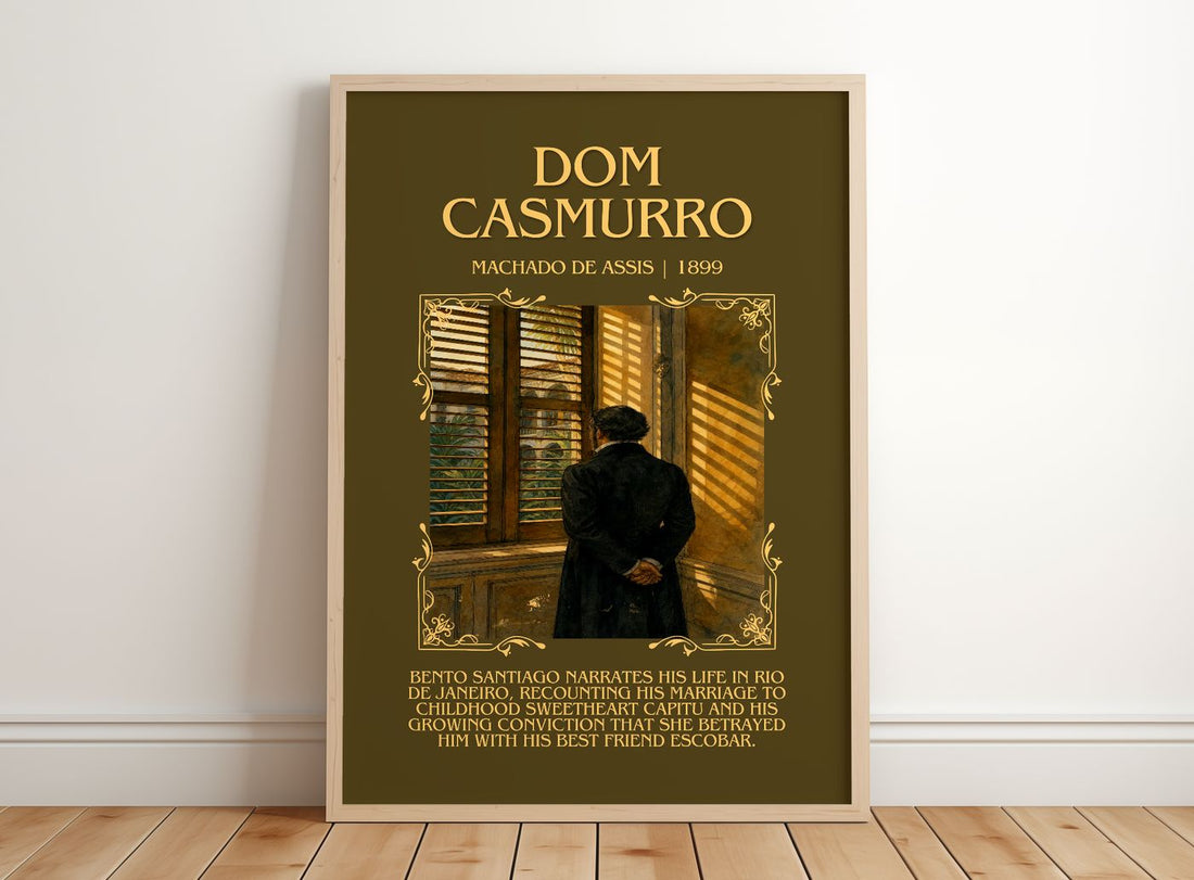 Dom Casmurro Minimalist Book Poster by Machado de Assis – framed print leaning on a wooden floor
