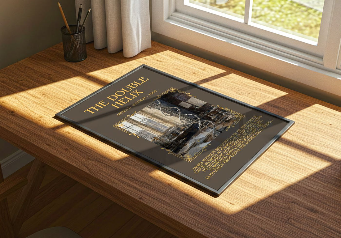 The Double Helix Minimalist Book Poster by James D. Watson – print on a sunlit desk