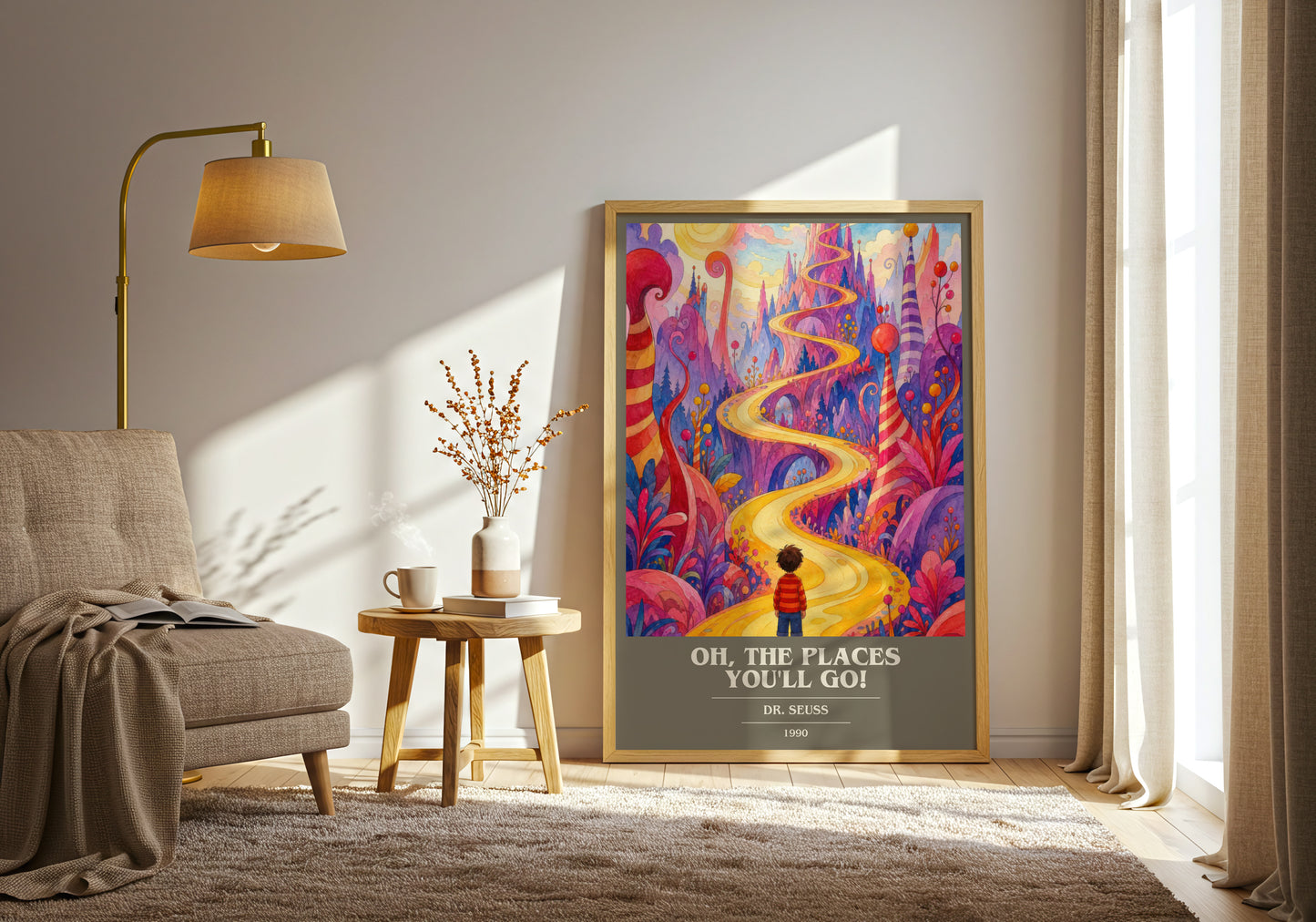 Oh, The Places You'Ll Go! book cover print on bookshelf – Dr. Seuss fan gift