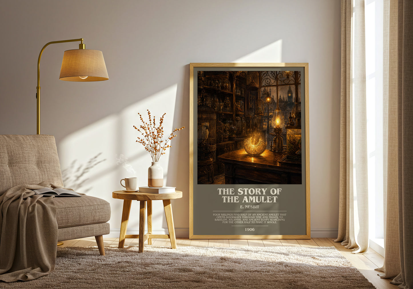 The Story Of The Amulet bookish print on bookshelf – E. Nesbit fan gift