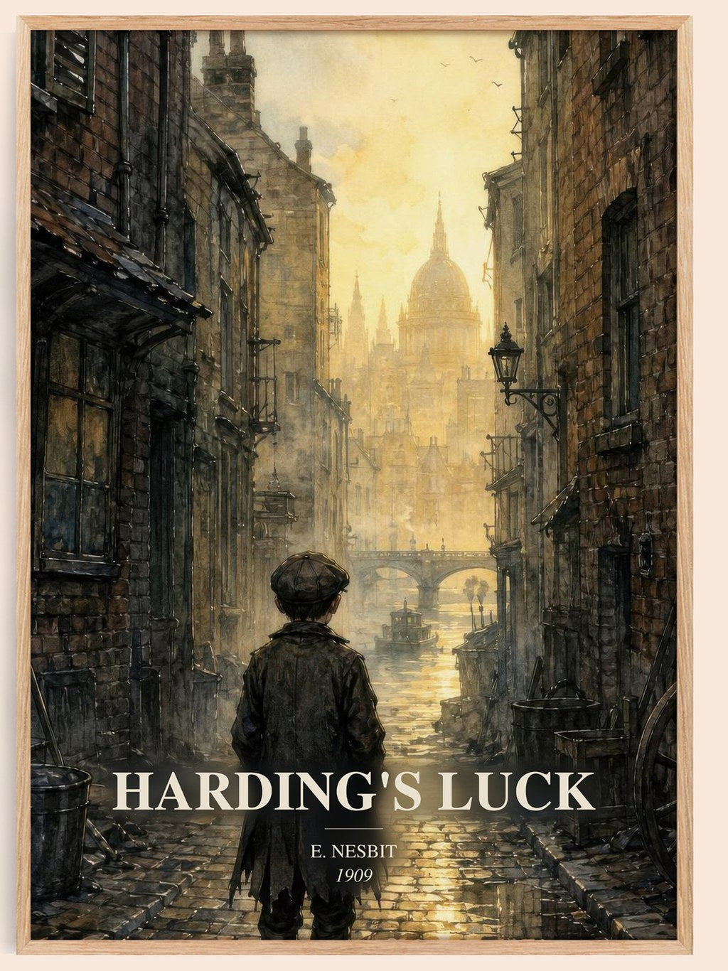 Harding'S Luck watercolour book poster by E. Nesbit – framed literary art print