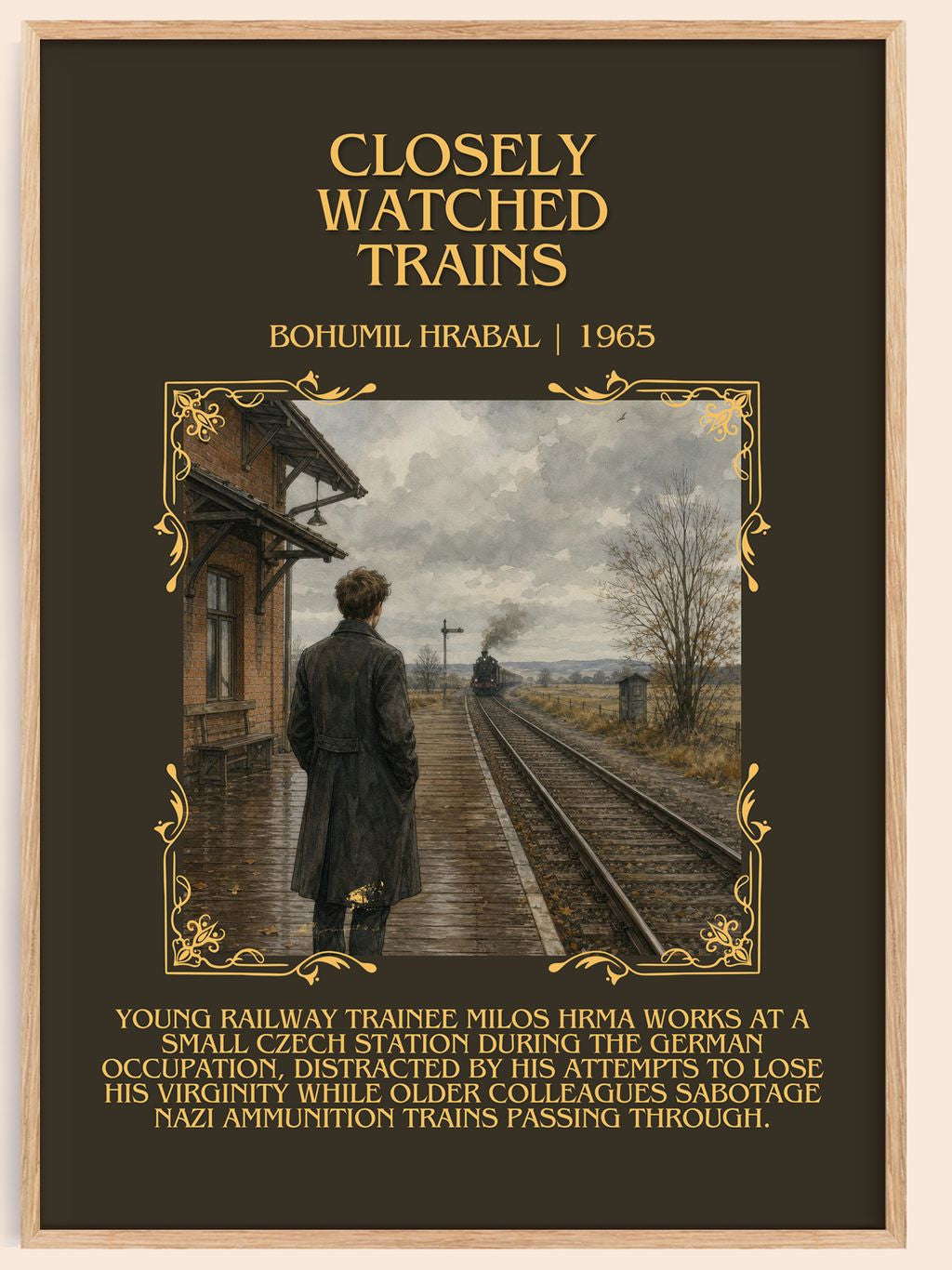 Closely Watched Trains Minimalist Book Poster by Bohumil Hrabal – book poster