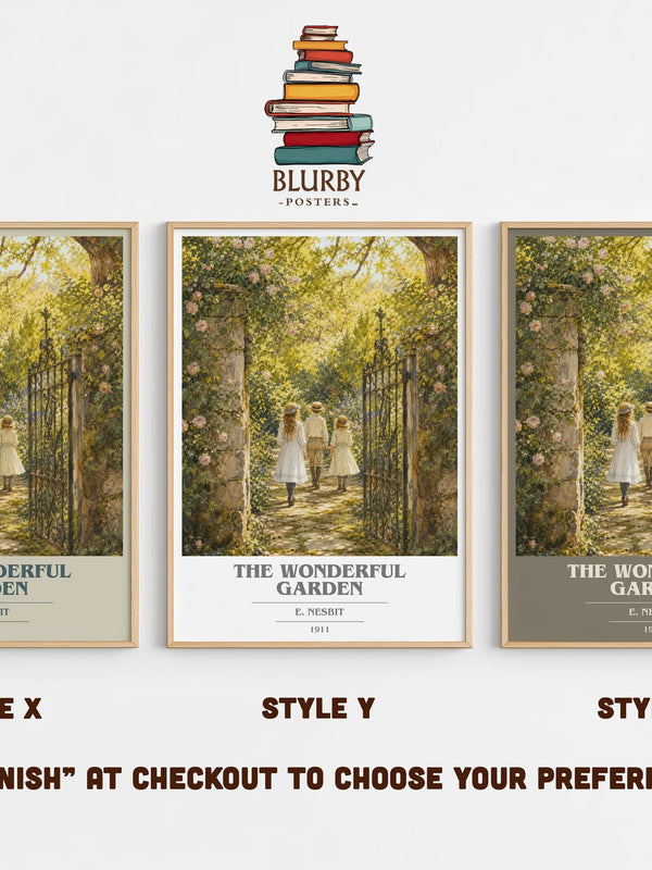 The Wonderful Garden book cover print in frame leaning in hallway – childrens wall art