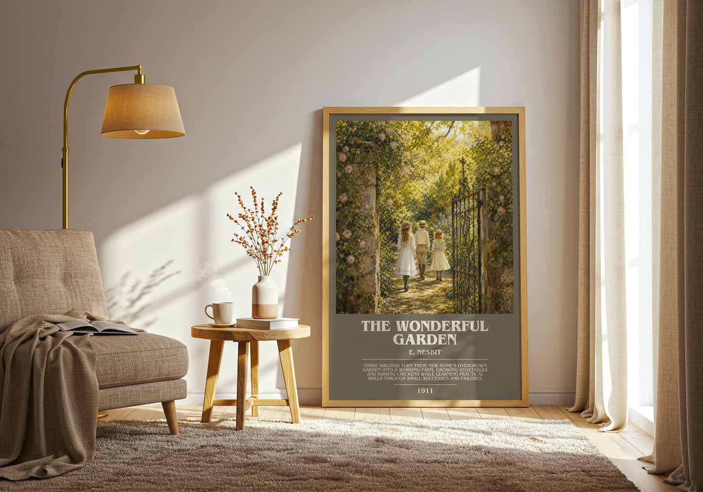 The Wonderful Garden bookish print on bookshelf – E. Nesbit fan gift