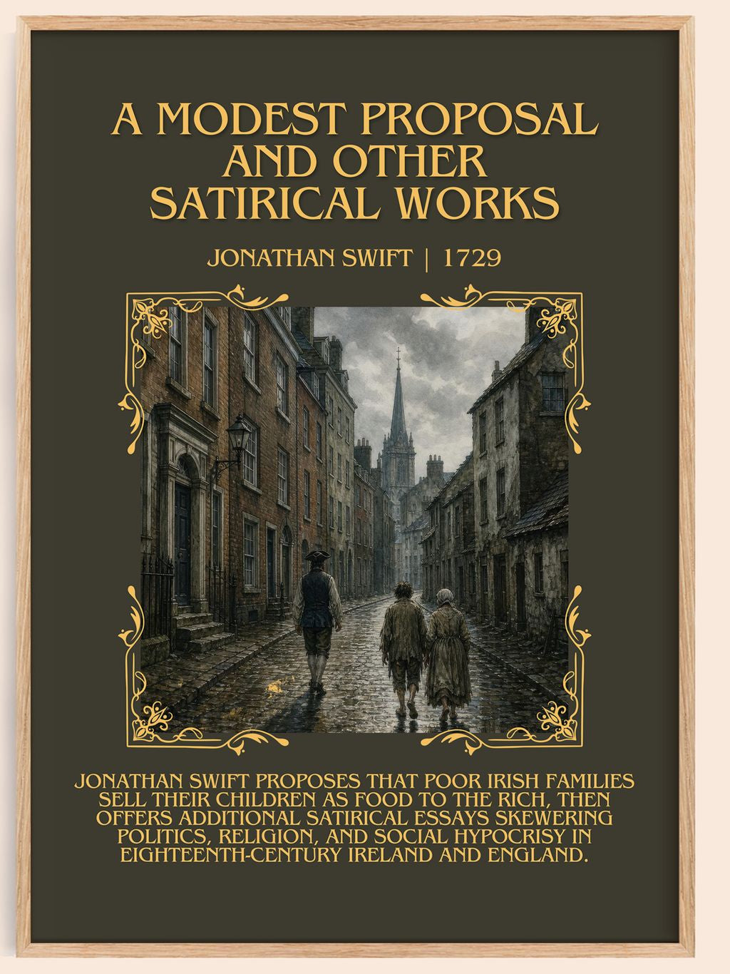 A Modest Proposal and Other Satirical Works Minimalist Book Poster by Jonathan Swift – book poster