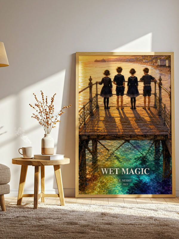 Wet Magic watercolour print in frame leaning in hallway – childrens wall art