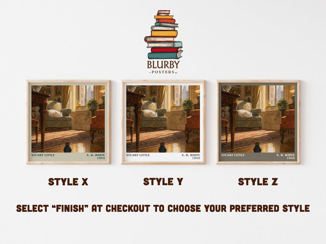 Stuart Little literary print in frame leaning in hallway – childrens wall art (mockup)