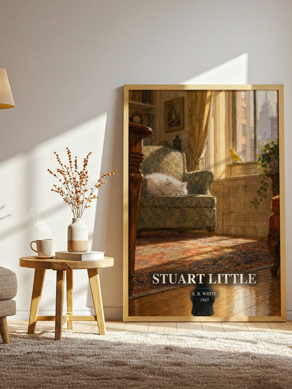 Stuart Little watercolour print in frame leaning in hallway – childrens wall art