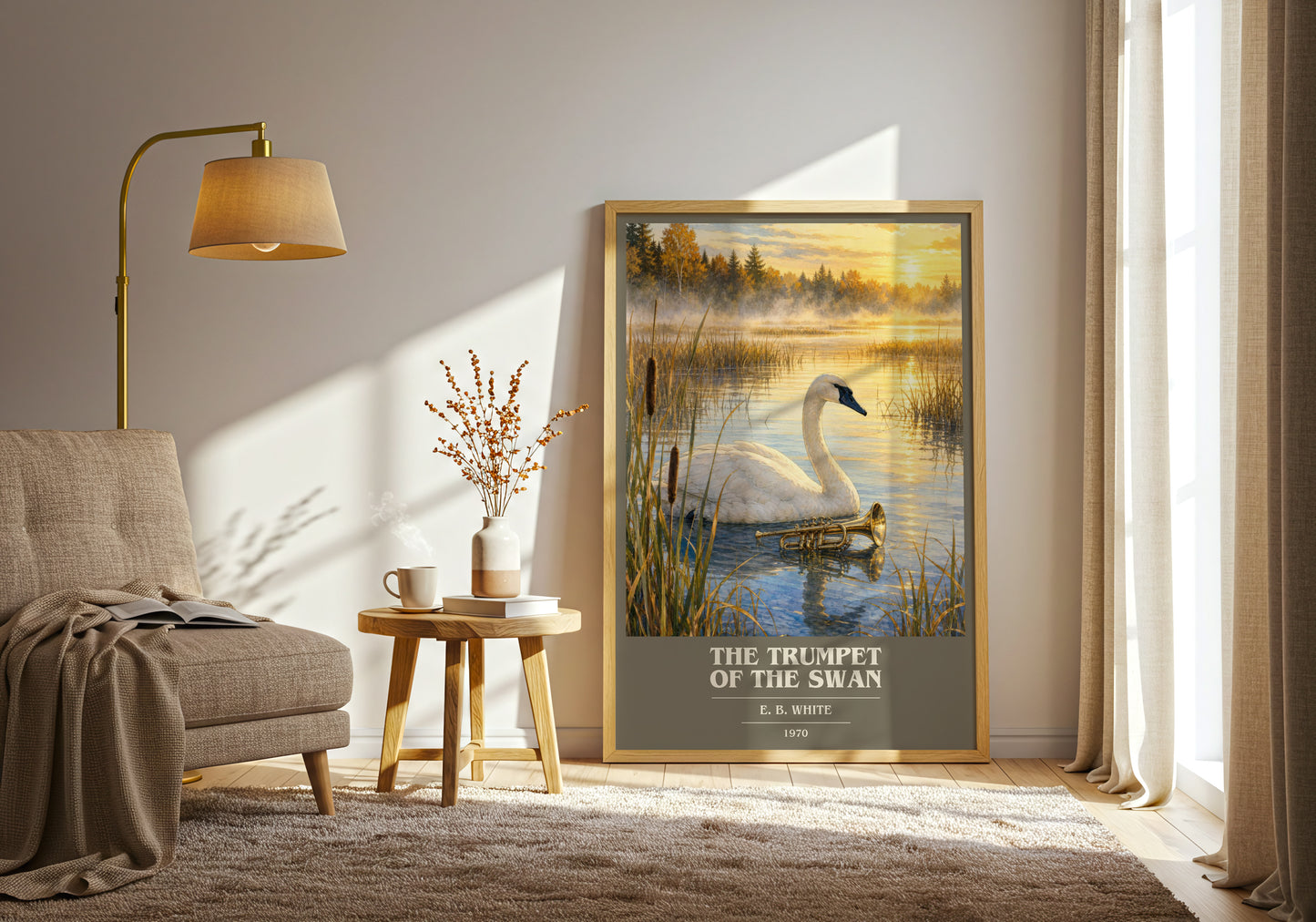 The Trumpet Of The Swan book cover print on bookshelf – E. B. White fan gift