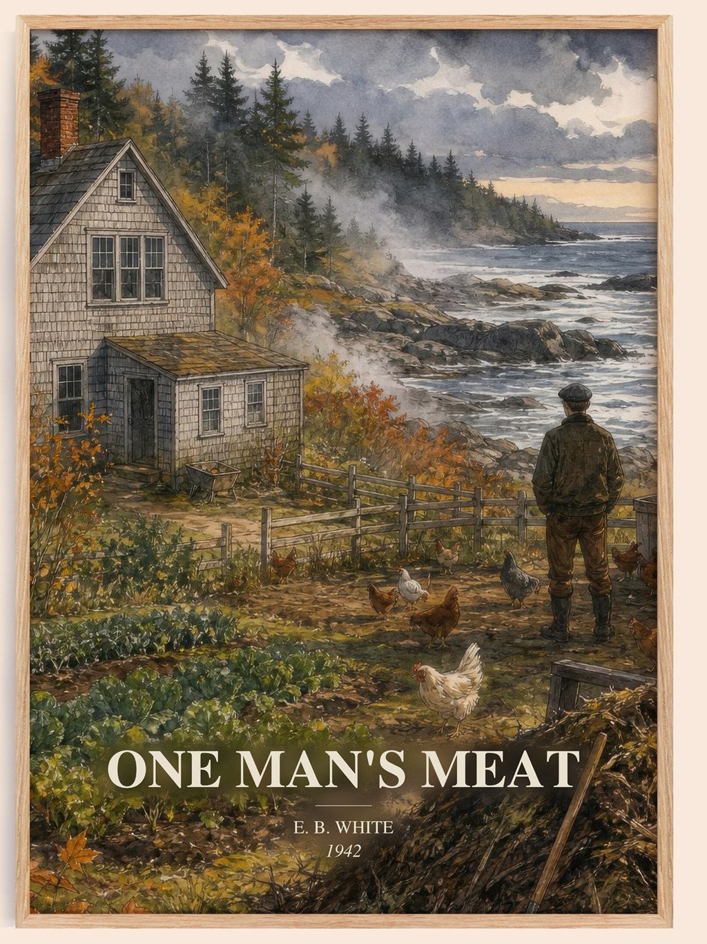 One Man'S Meat watercolour book poster by E. B. White – framed literary art print
