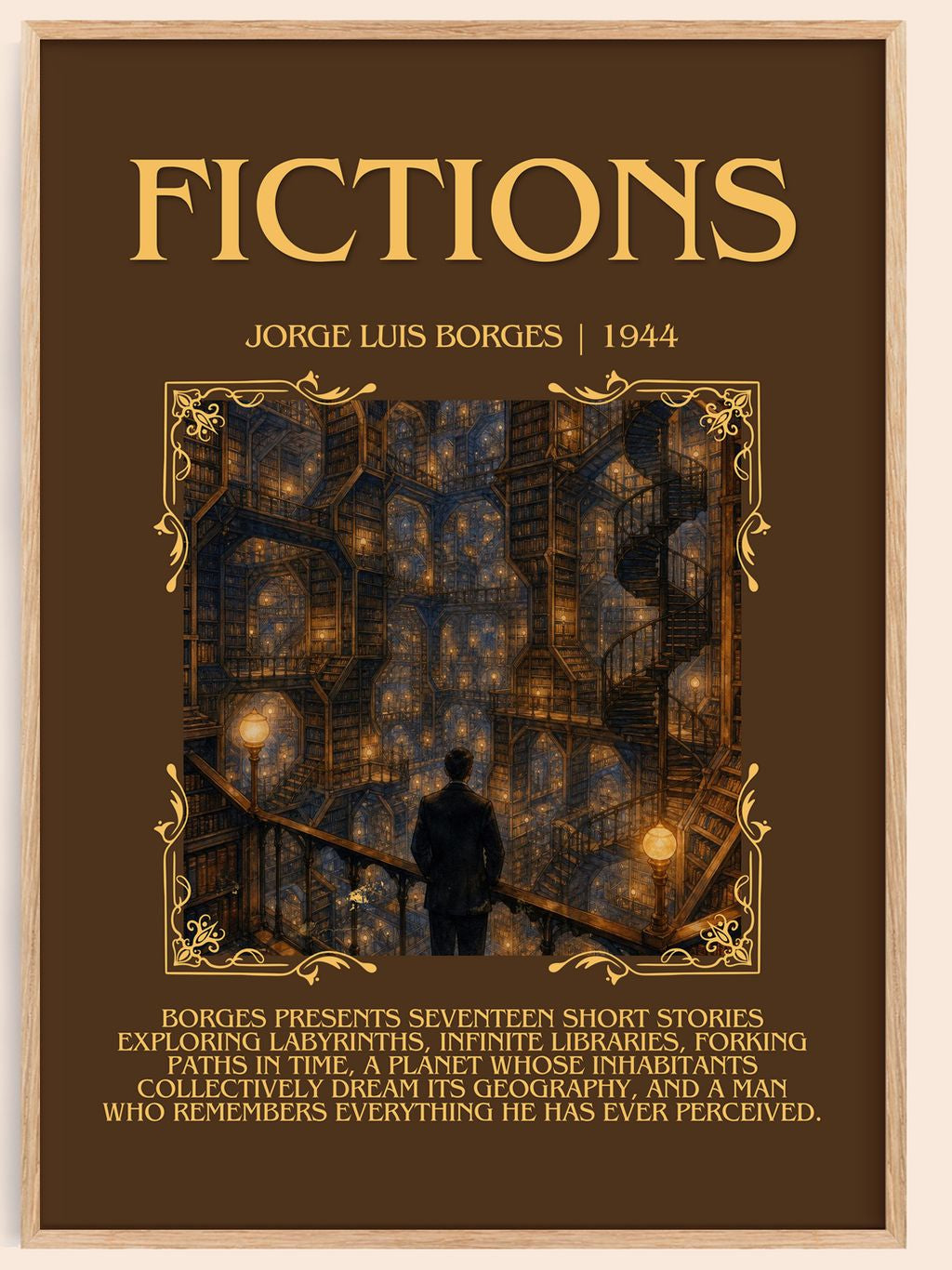 Fictions Minimalist Book Poster by Jorge Luis Borges – book poster