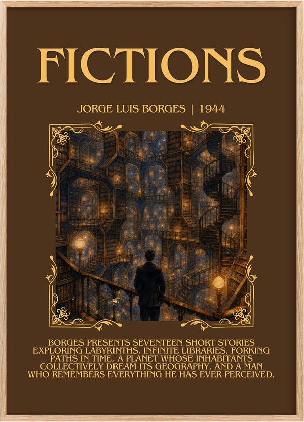 Fictions Minimalist Book Poster by Jorge Luis Borges