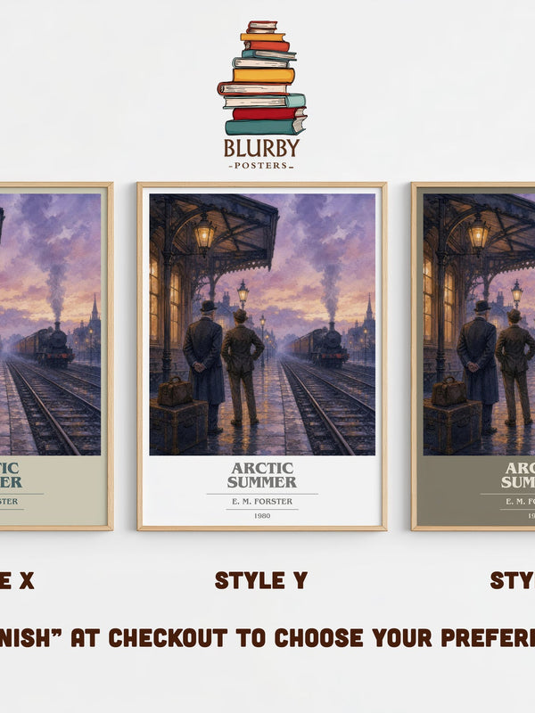 Arctic Summer book cover print in frame leaning in hallway – literary fiction wall art