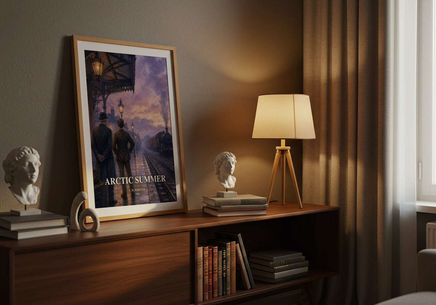 Arctic Summer watercolour print on bookshelf – E. M. Forster fan gift