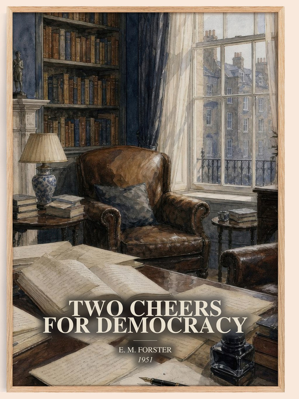 Two Cheers For Democracy watercolour book poster by E. M. Forster – framed literary art print