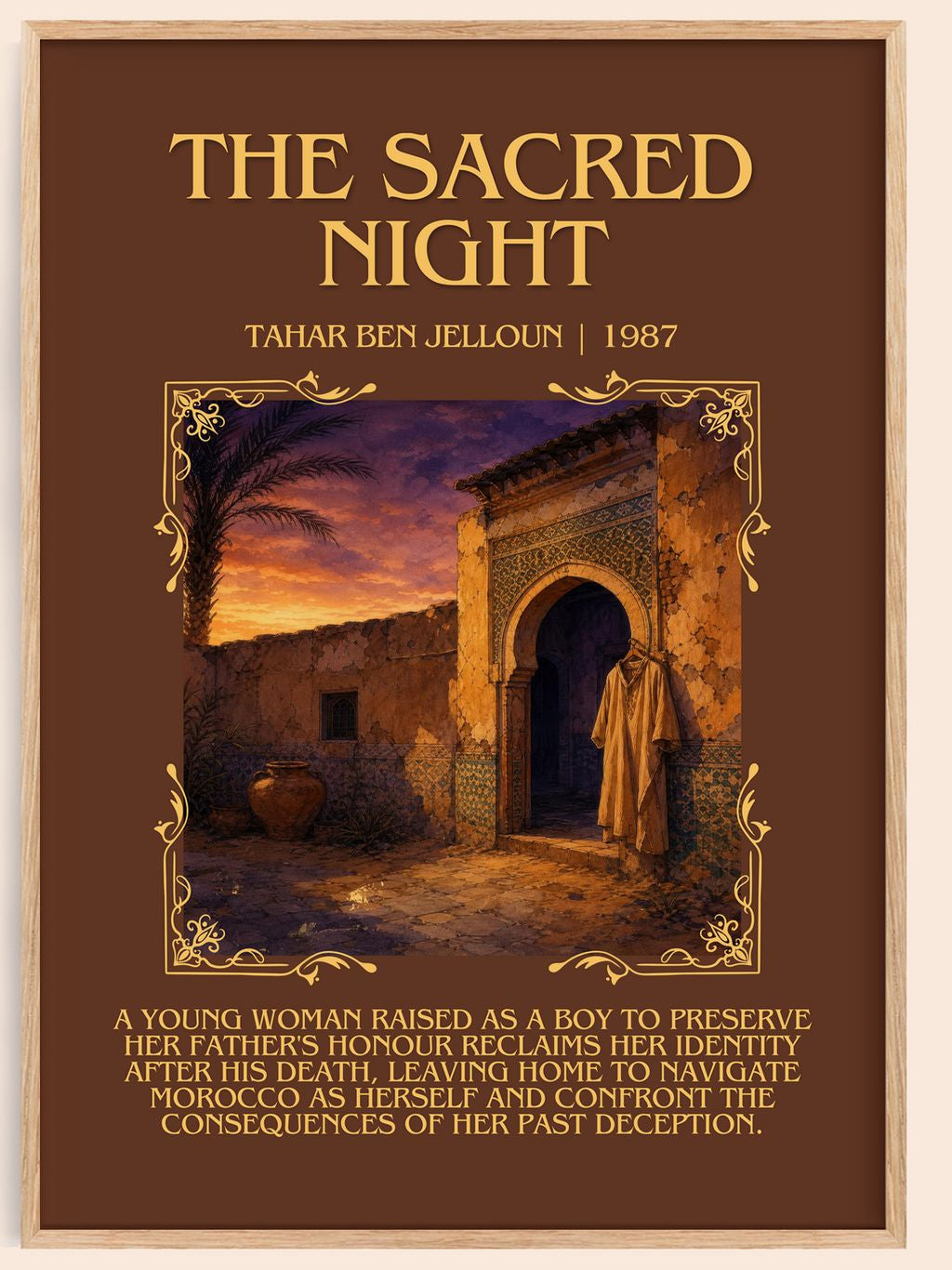 The Sacred Night Minimalist Book Poster by Tahar Ben Jelloun – book poster