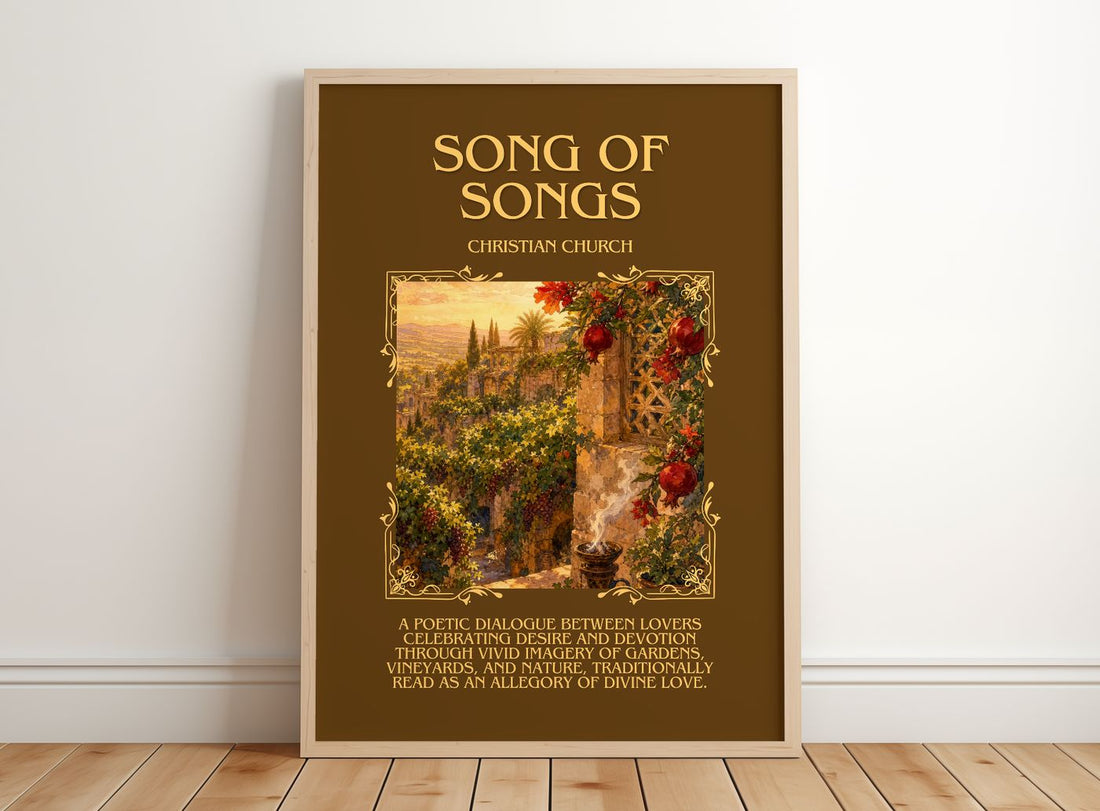 Song of Songs Minimalist Book Poster by Christian Church – framed print leaning on a wooden floor