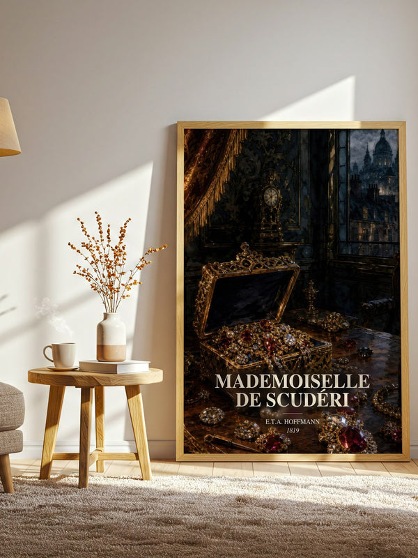 Mademoiselle De Scudéri watercolour print in frame leaning in hallway – gothic wall art