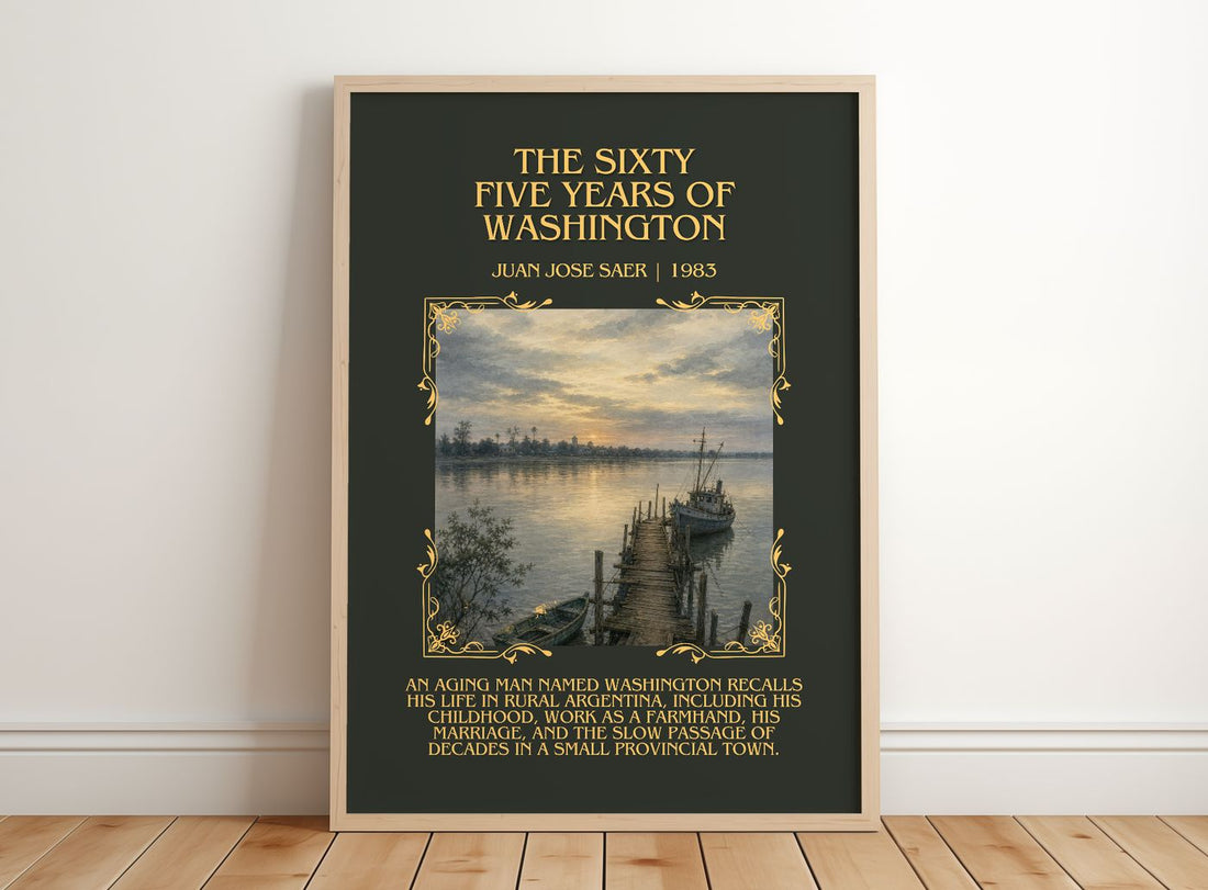 Sixty Five Years Of Washington Minimalist Book Poster by J. Saer – framed print leaning on a wooden floor