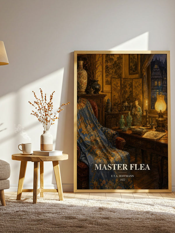 Master Flea watercolour print in frame leaning in hallway – fantasy wall art