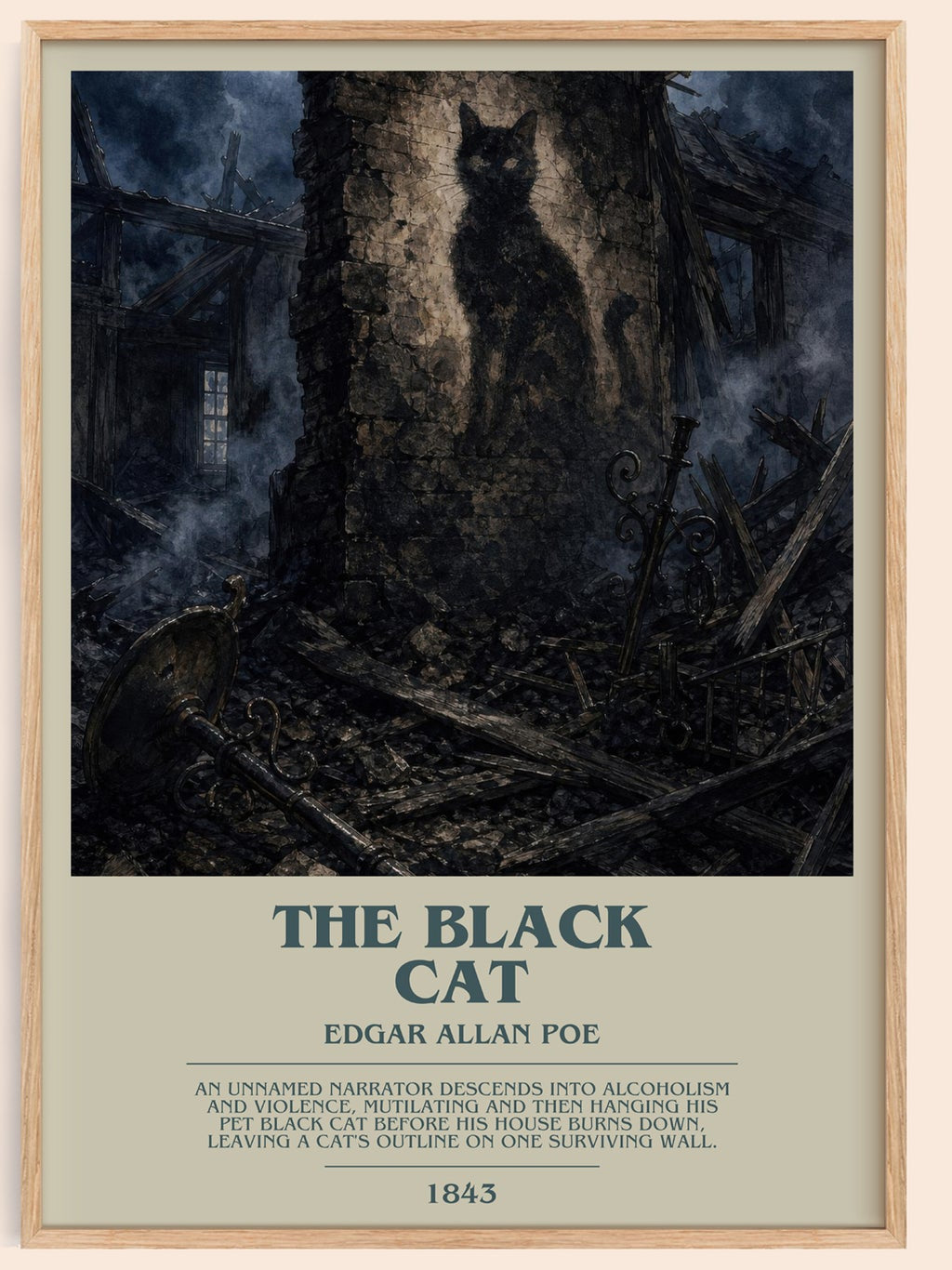 The Black Cat bookish book poster by Edgar Allan Poe – framed literary art print
