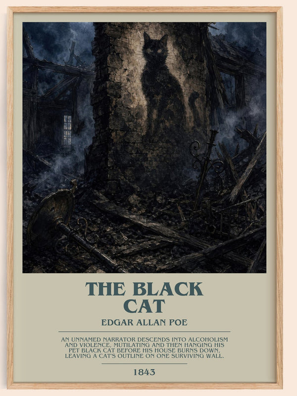 The Black Cat bookish book poster by Edgar Allan Poe – framed literary art print