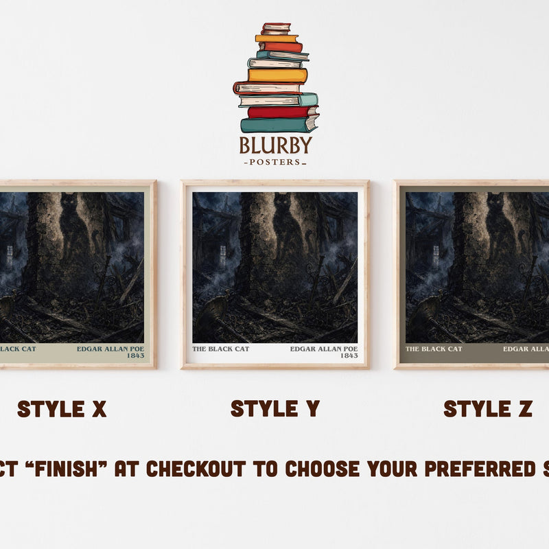 The Black Cat literary print in frame leaning in hallway – horror wall art
