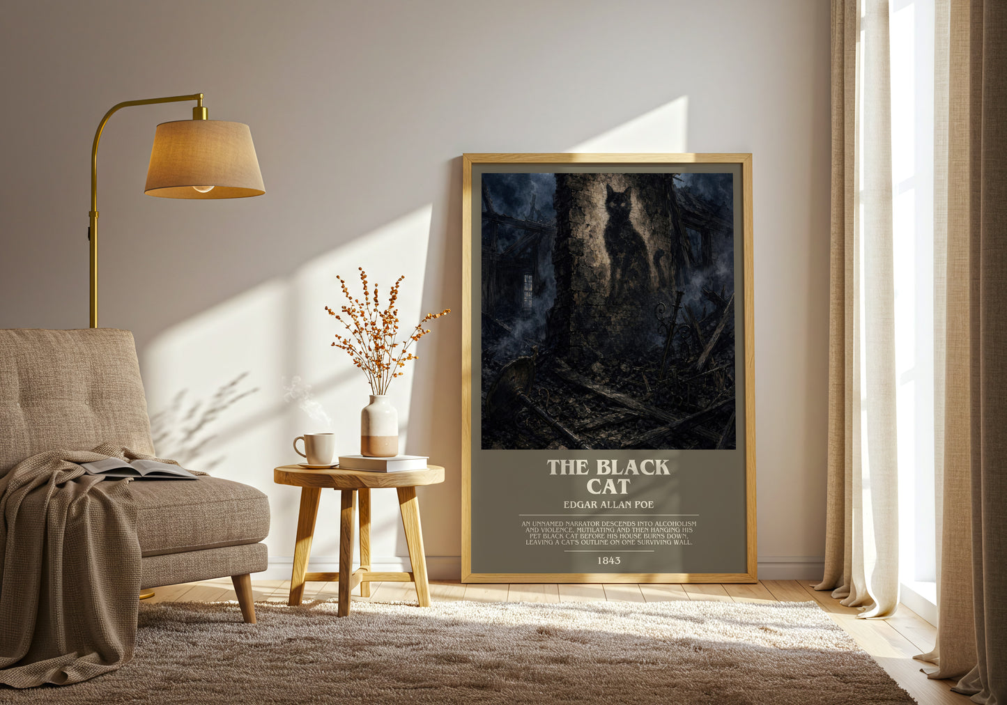 The Black Cat bookish print on bookshelf – Edgar Allan Poe fan gift