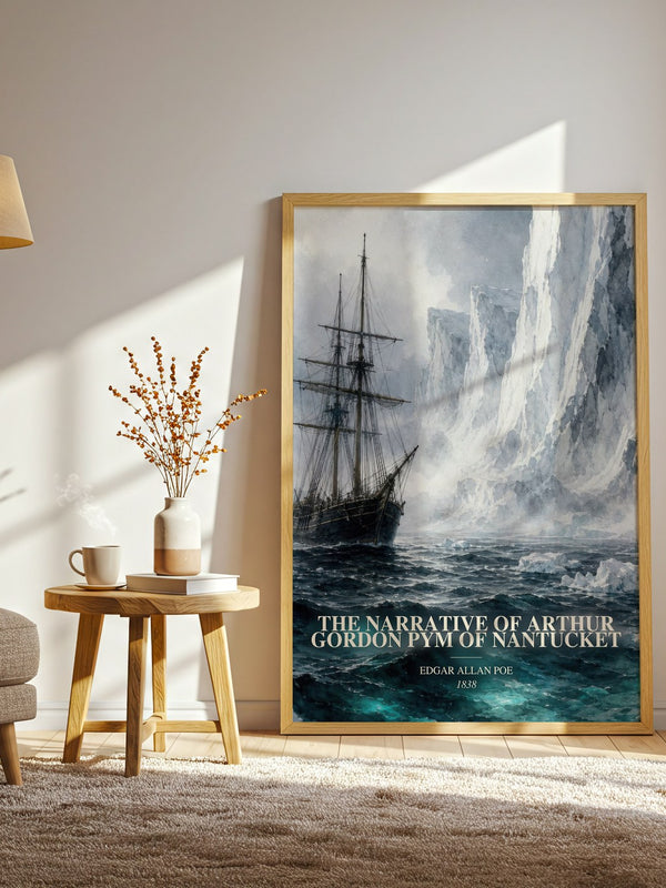 The Narrative Of Arthur Gordon Pym Of Nantucket watercolour print in frame leaning in hallway – adventure wall art