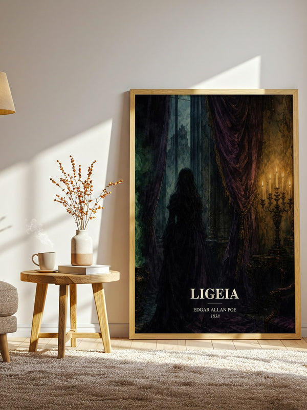 Ligeia watercolour print in frame leaning in hallway – gothic wall art