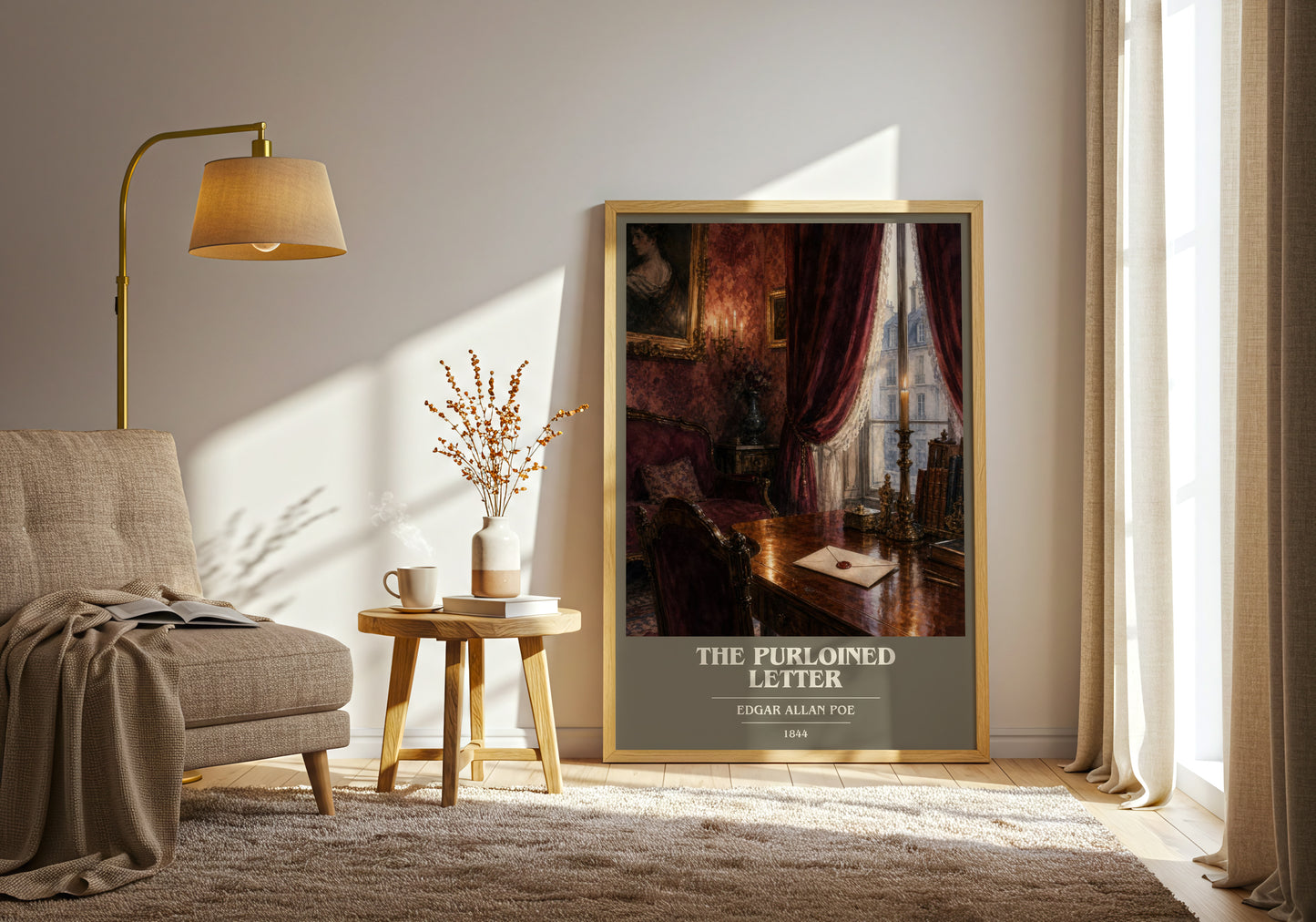 The Purloined Letter book cover print on bookshelf – Edgar Allan Poe fan gift