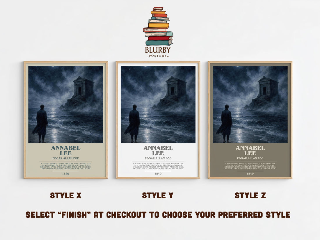 Annabel Lee bookish print in frame leaning in hallway – poetry wall art (mockup)