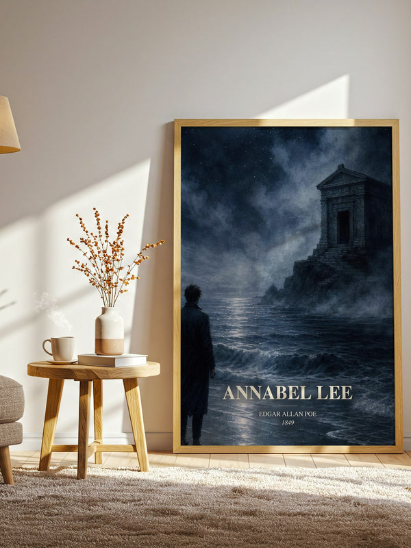 Annabel Lee watercolour print in frame leaning in hallway – poetry wall art