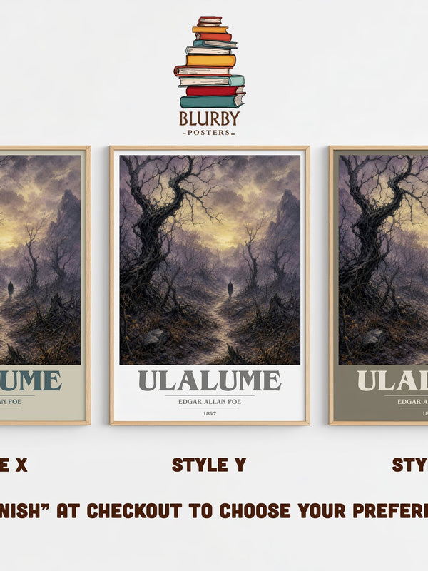 Ulalume book cover print in frame leaning in hallway – poetry wall art