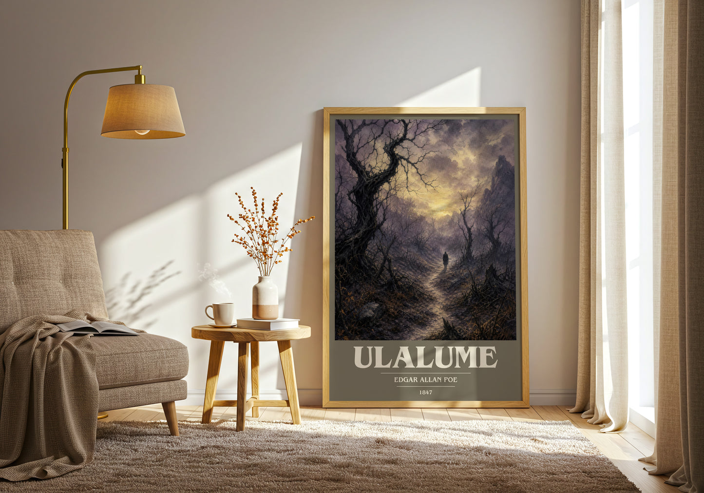 Ulalume book cover print on bookshelf – Edgar Allan Poe fan gift