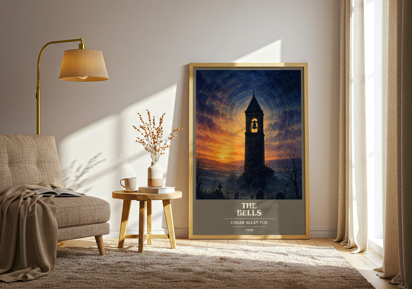 The Bells book cover print on bookshelf – Edgar Allan Poe fan gift