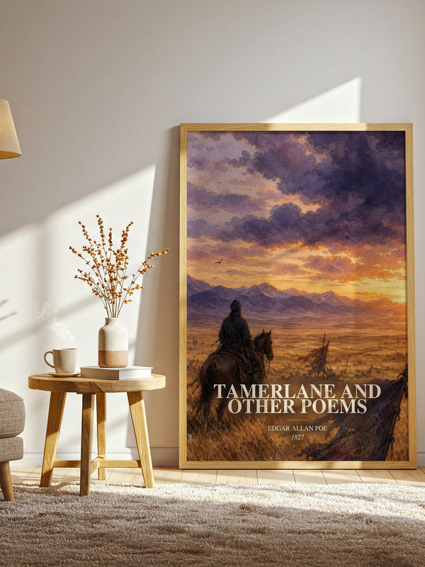 Tamerlane And Other Poems watercolour print in frame leaning in hallway – poetry wall art