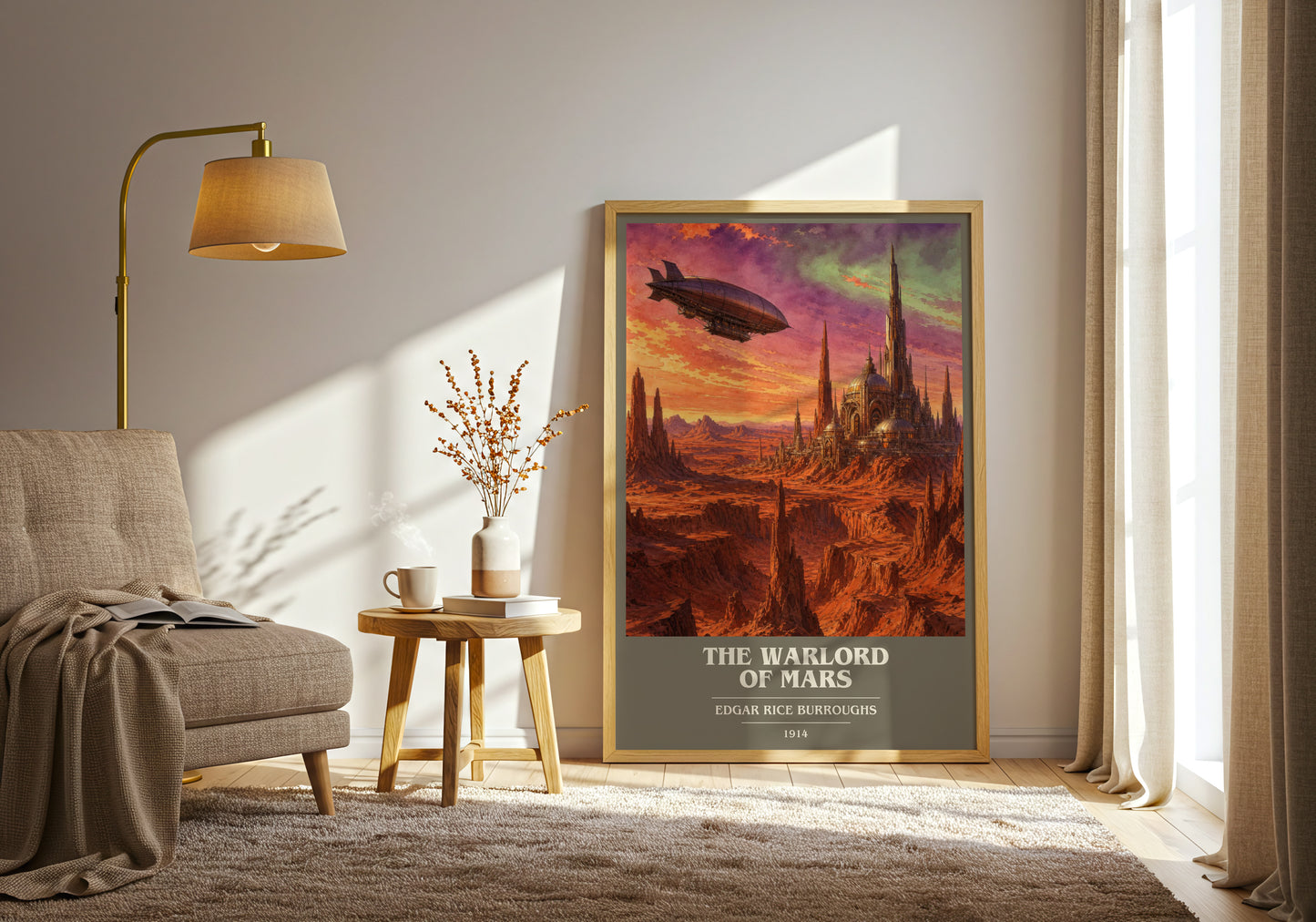 The Warlord Of Mars book cover print on bookshelf – Edgar Rice Burroughs fan gift
