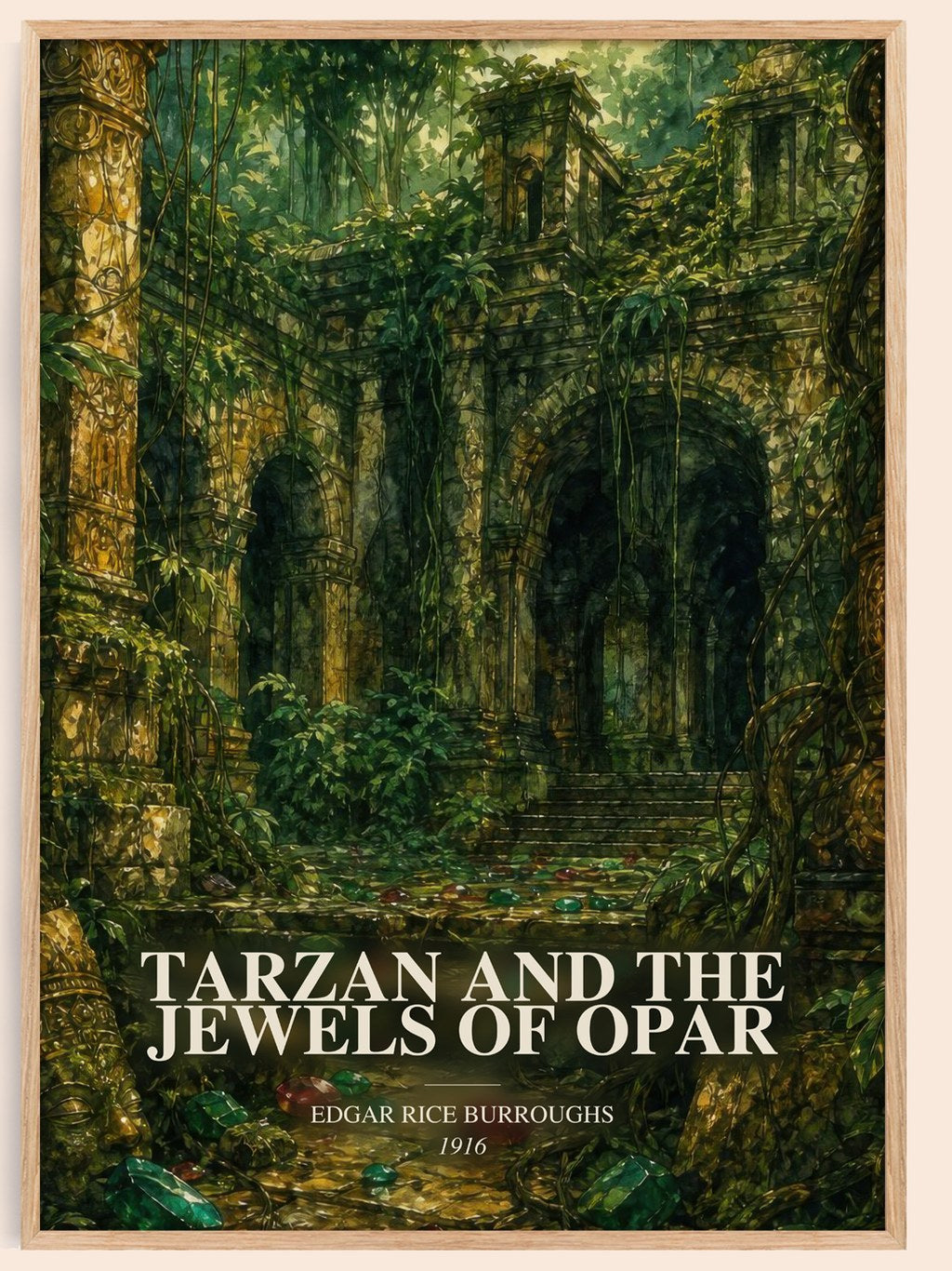 Tarzan And The Jewels Of Opar watercolour book poster by Edgar Rice Burroughs – framed literary art print