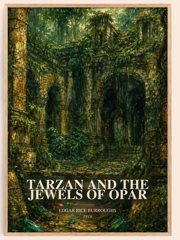 Tarzan And The Jewels Of Opar watercolour book poster by Edgar Rice Burroughs – framed literary art print