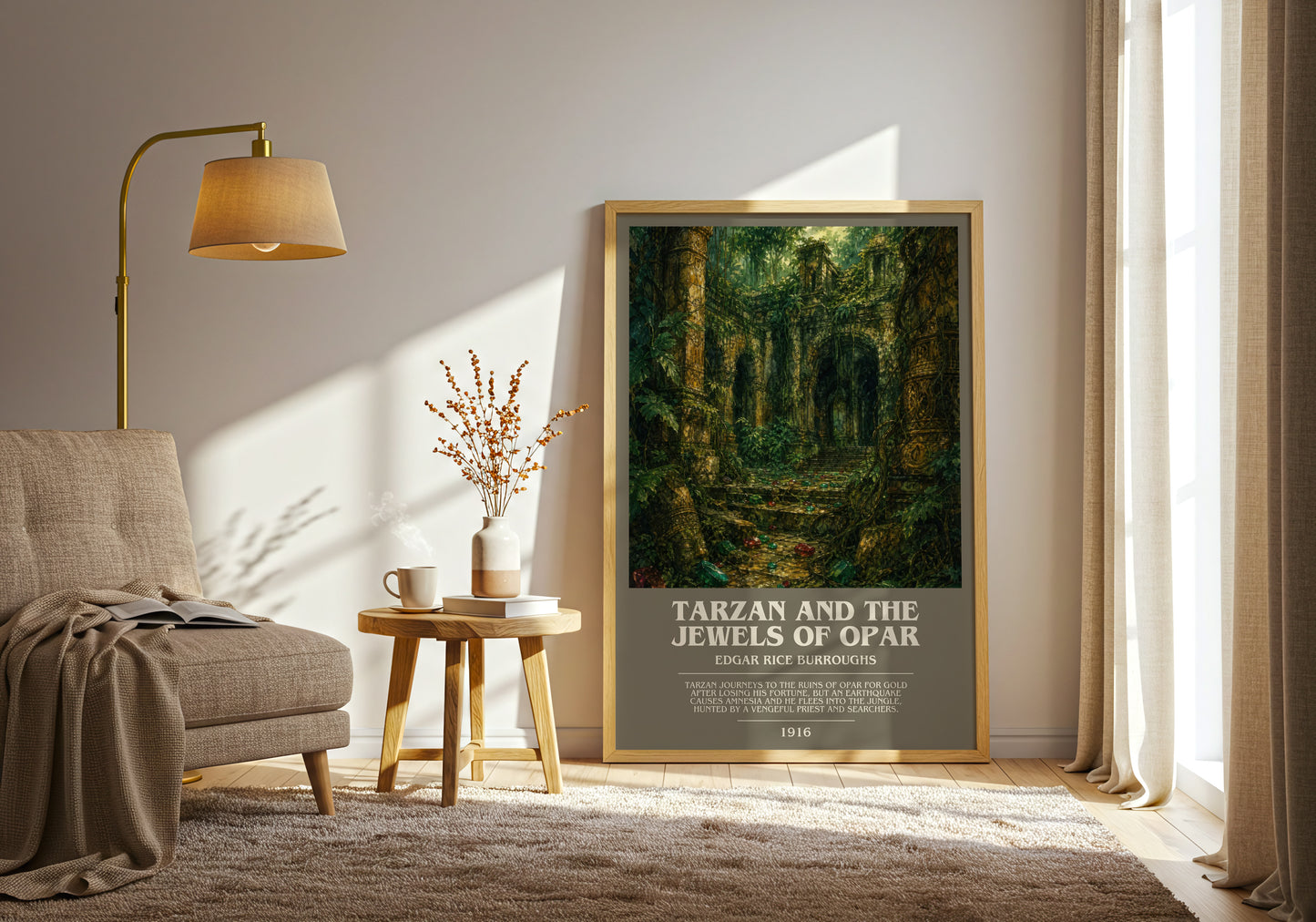Tarzan And The Jewels Of Opar bookish print on bookshelf – Edgar Rice Burroughs fan gift