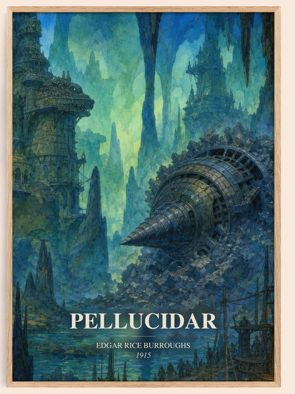 Pellucidar watercolour book poster by Edgar Rice Burroughs – framed literary art print