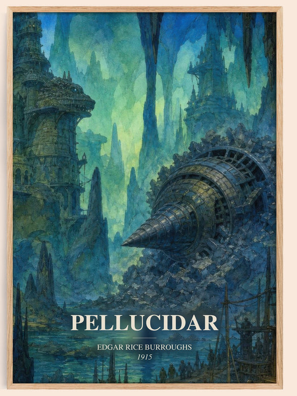 Pellucidar watercolour book poster by Edgar Rice Burroughs – framed literary art print